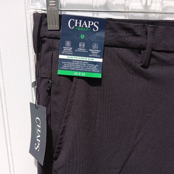 CHAPS Dress Pants Mens 42 x 32 Black Performance Flat Front Slim Fit Golf Pant - Picture 3 of 10